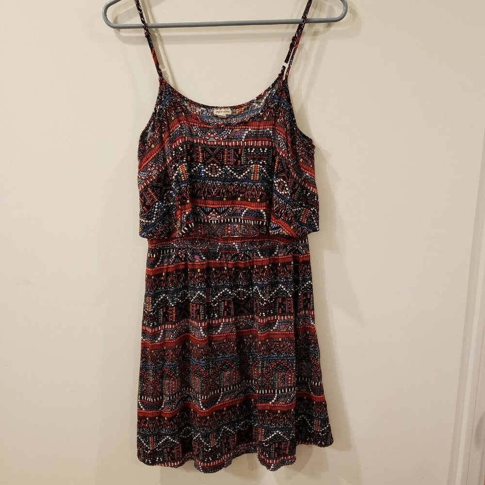 Eyeshadow Rayon Adjustable Spaghetti Strap Tribal Print Mini Sun Dress Large